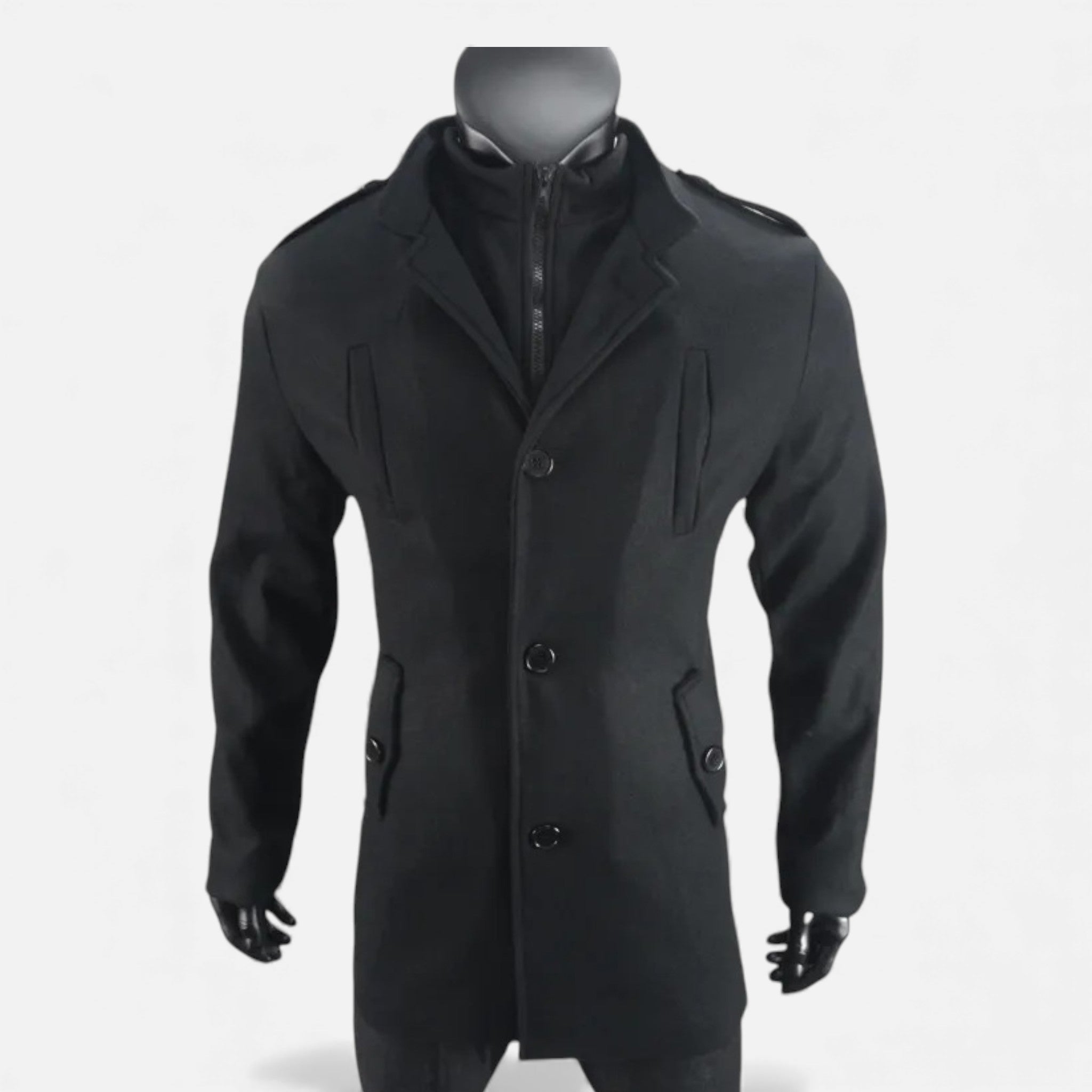 Valmonti | Men’s Wool Mid-Length Jacket – Wool Zipper Overcoat
