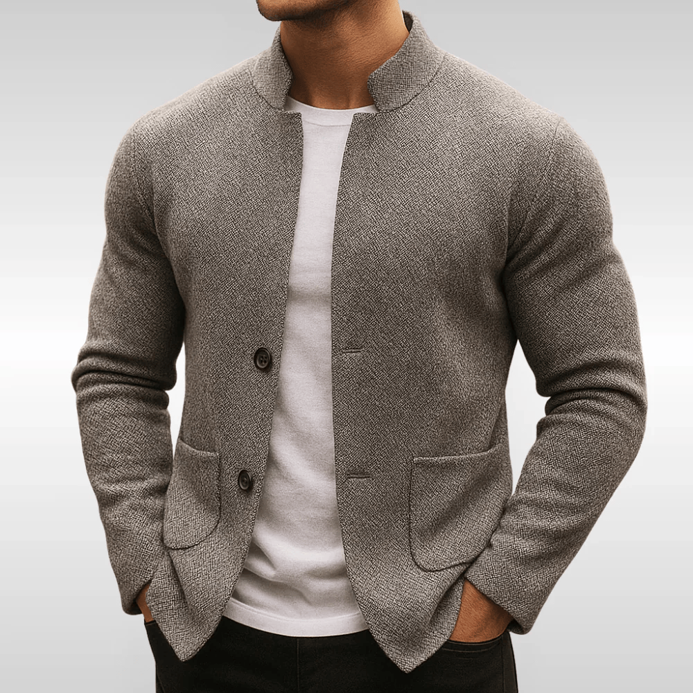 Cardigan da uomo testurizzato con colletto rialzato e tasche applicate – Strato strutturato a maniche lunghe per outfit casual eleganti