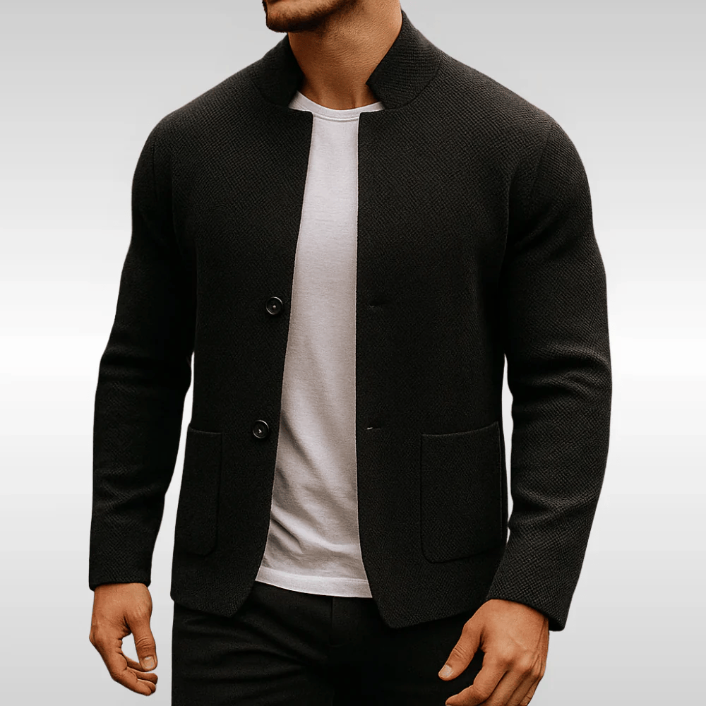 Cardigan da uomo testurizzato con colletto rialzato e tasche applicate – Strato strutturato a maniche lunghe per outfit casual eleganti