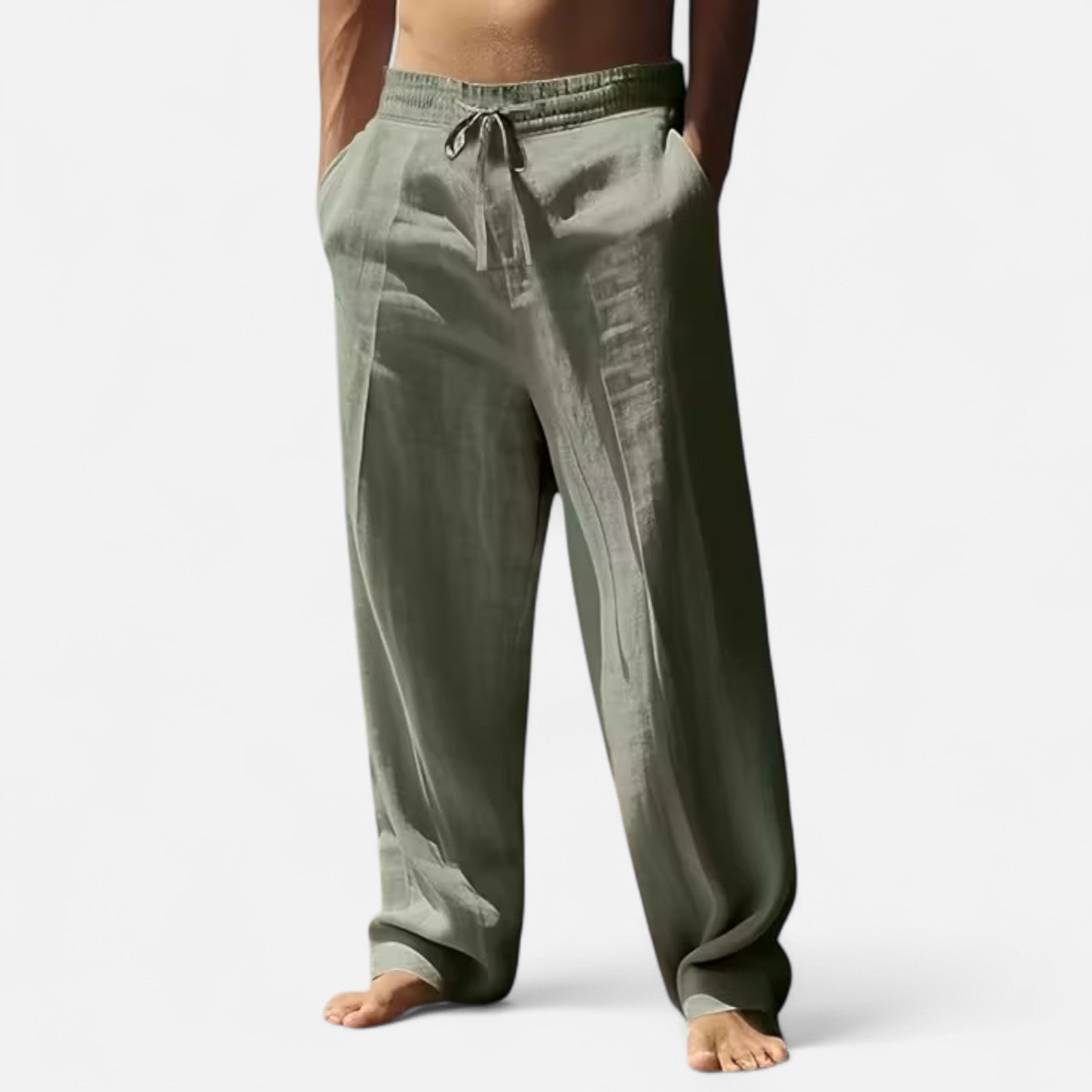 Valmonti | Men’s Linen Trousers – Beige Relaxed-Fit Elegance
