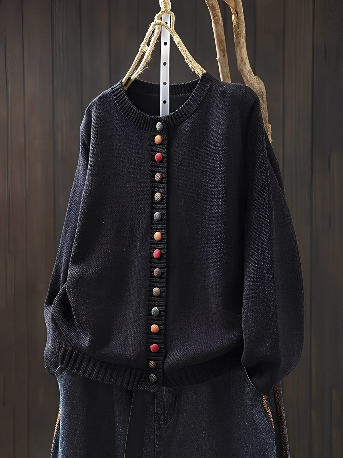 Lichtgewicht damesvest van fijn breisel met decoratieve knopen en ronde hals - elegante laag met lange mouwen voor lente en herfst