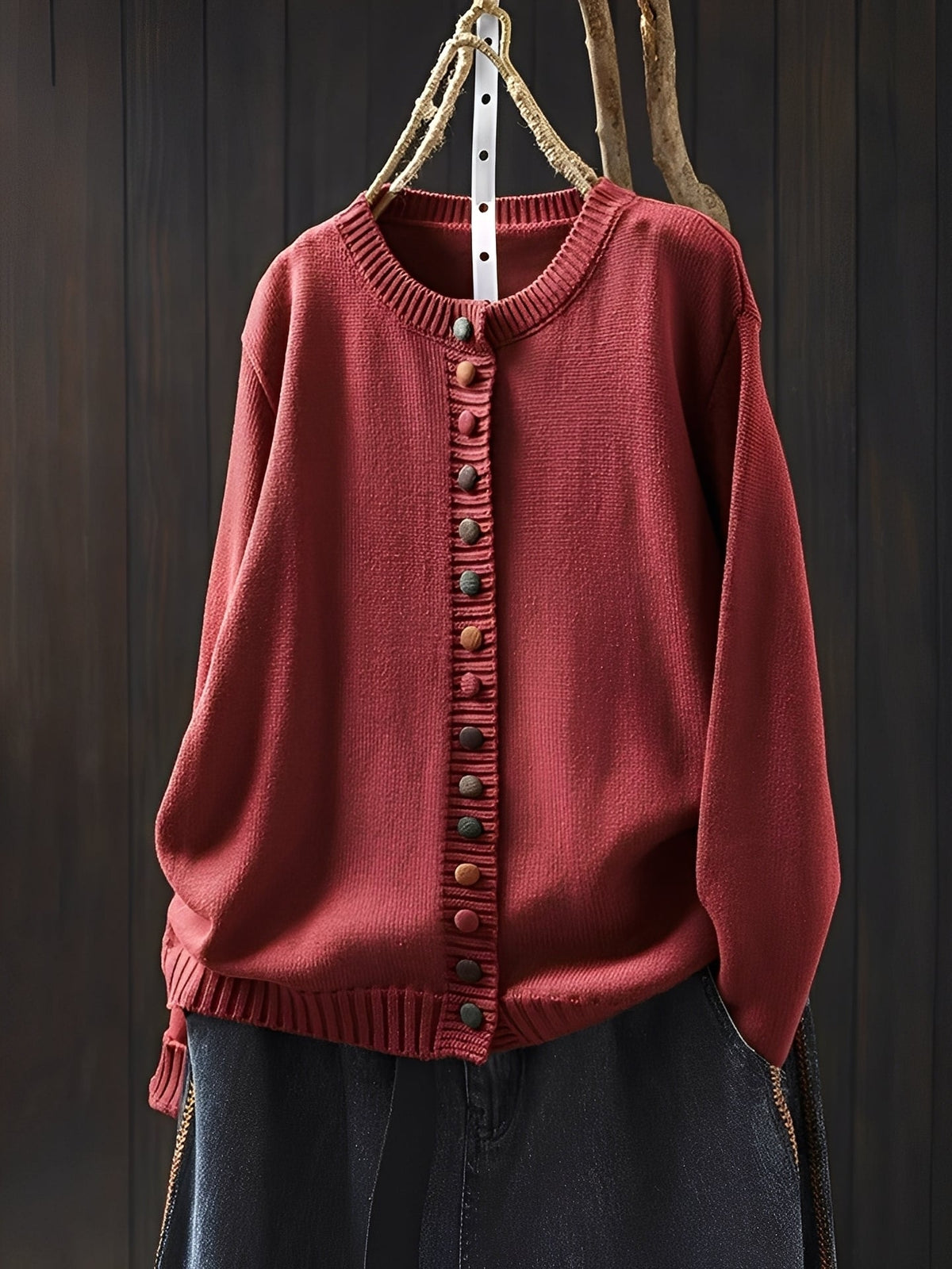 Lichtgewicht damesvest van fijn breisel met decoratieve knopen en ronde hals - elegante laag met lange mouwen voor lente en herfst