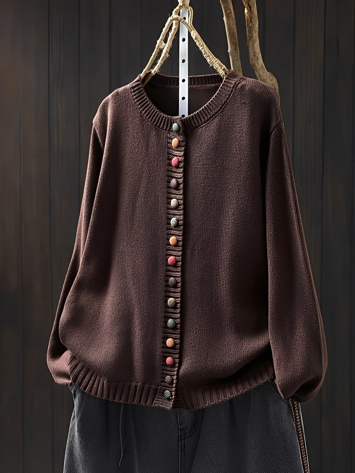 Lichtgewicht damesvest van fijn breisel met decoratieve knopen en ronde hals - elegante laag met lange mouwen voor lente en herfst