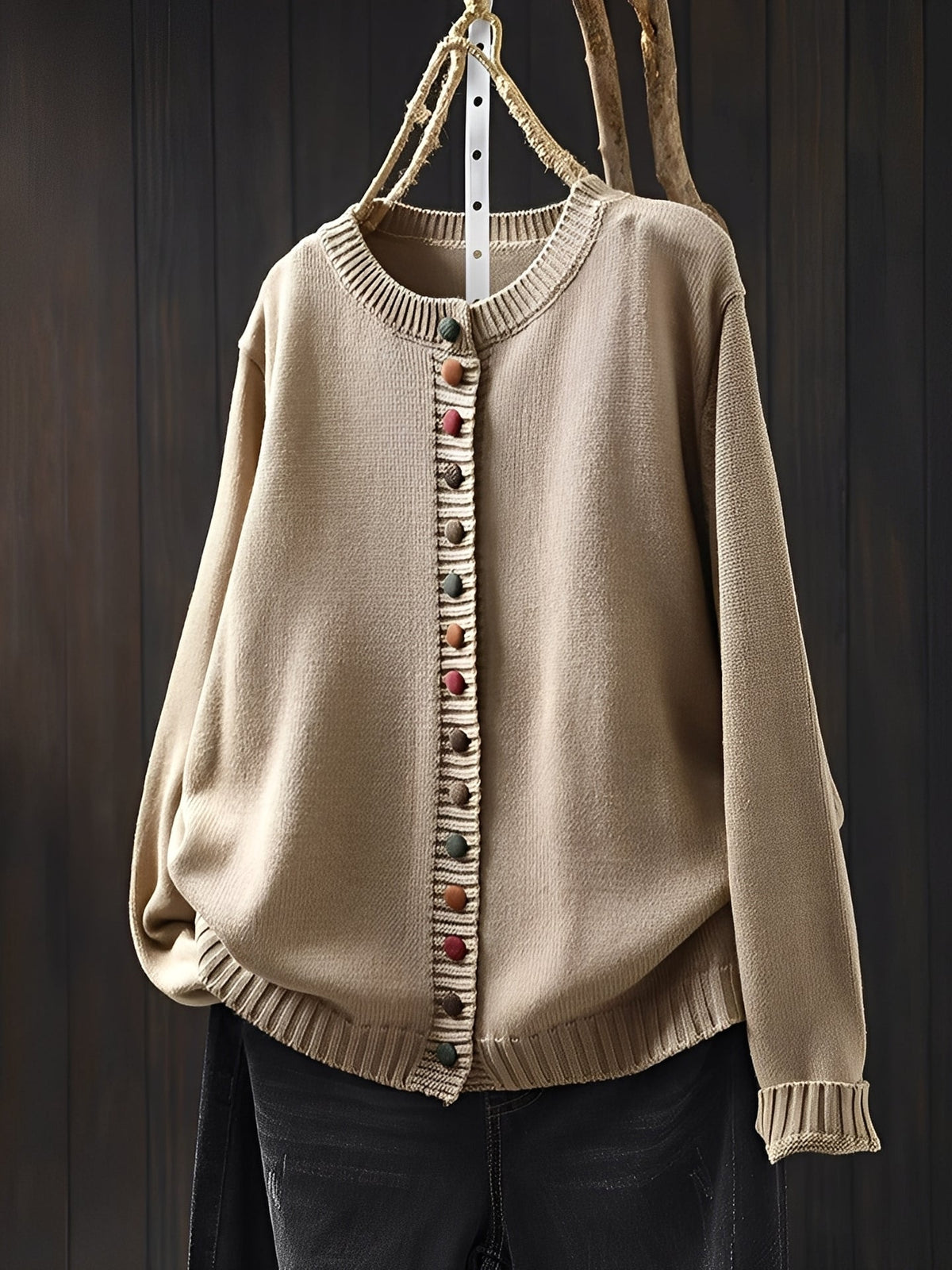 Lichtgewicht damesvest van fijn breisel met decoratieve knopen en ronde hals - elegante laag met lange mouwen voor lente en herfst