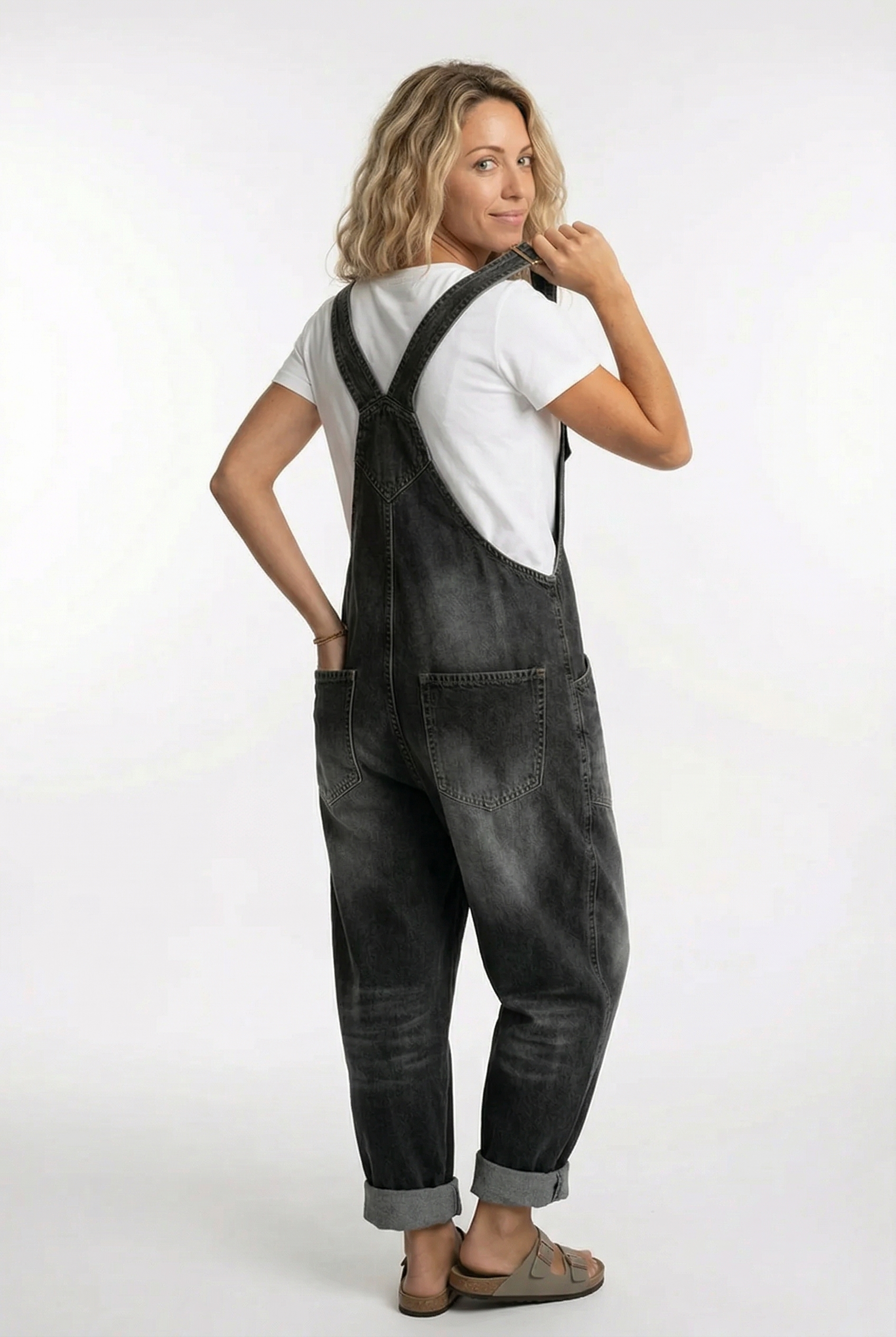 Dame afslappede denim-dragter med justerbare stropper jumpsuit