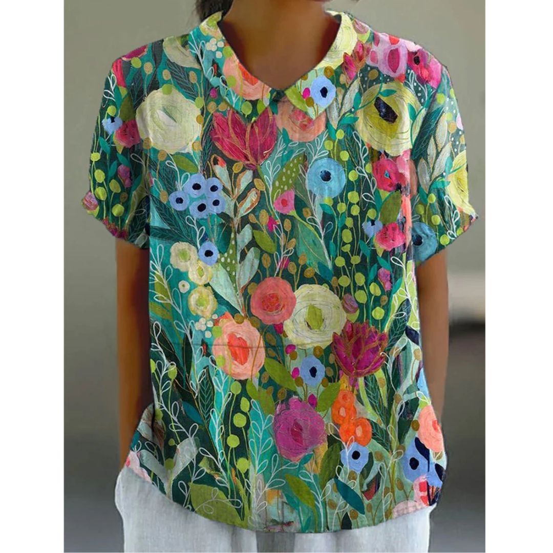 Women’s Lightweight Printed Blouse – Easy Short-Sleeve Top for Summer Holidays and Daytime Wear