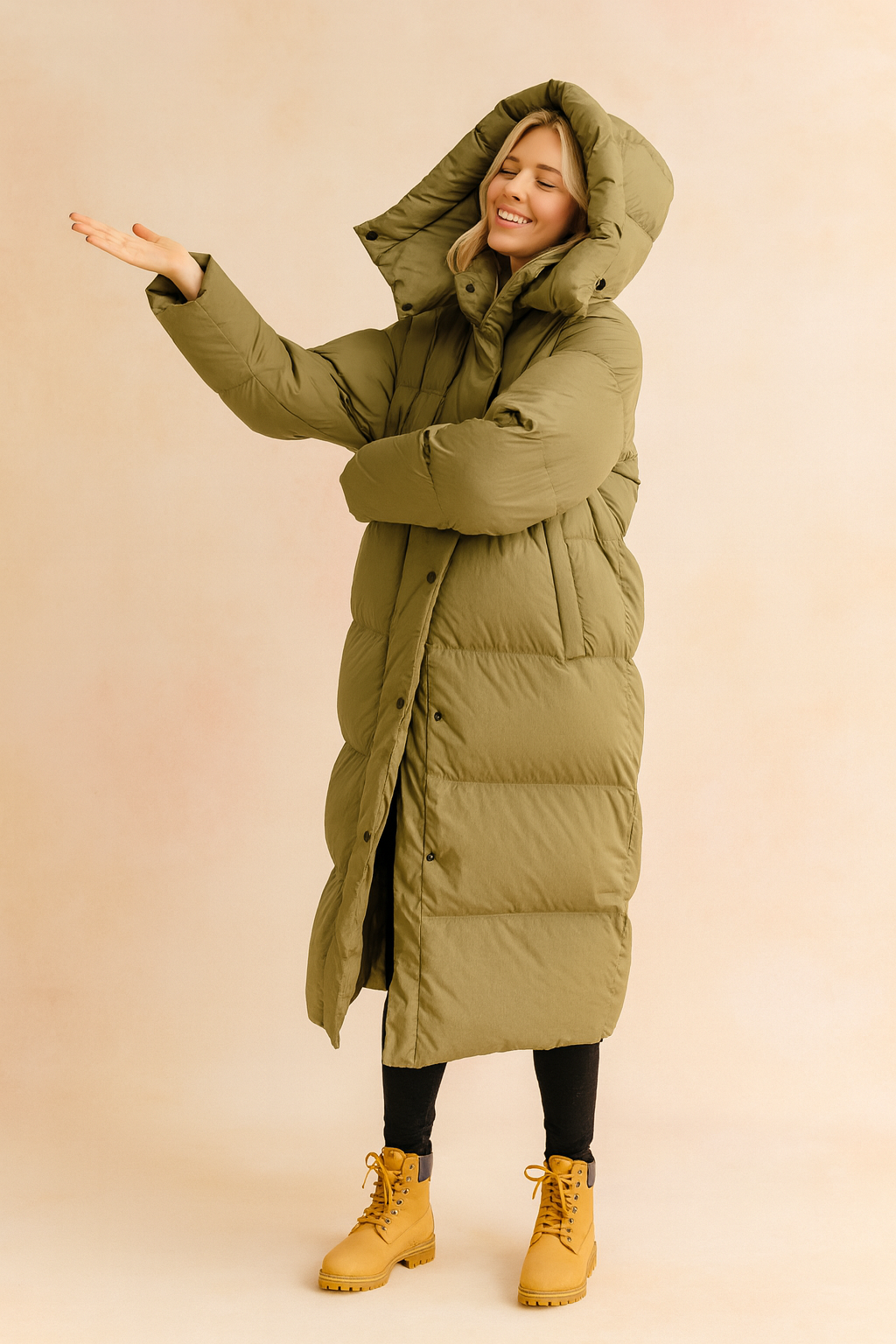 Abrigo acolchado largo con capucha para mujer - Chaqueta de invierno cálida y guateada de corte holgado para el uso diario en climas fríos