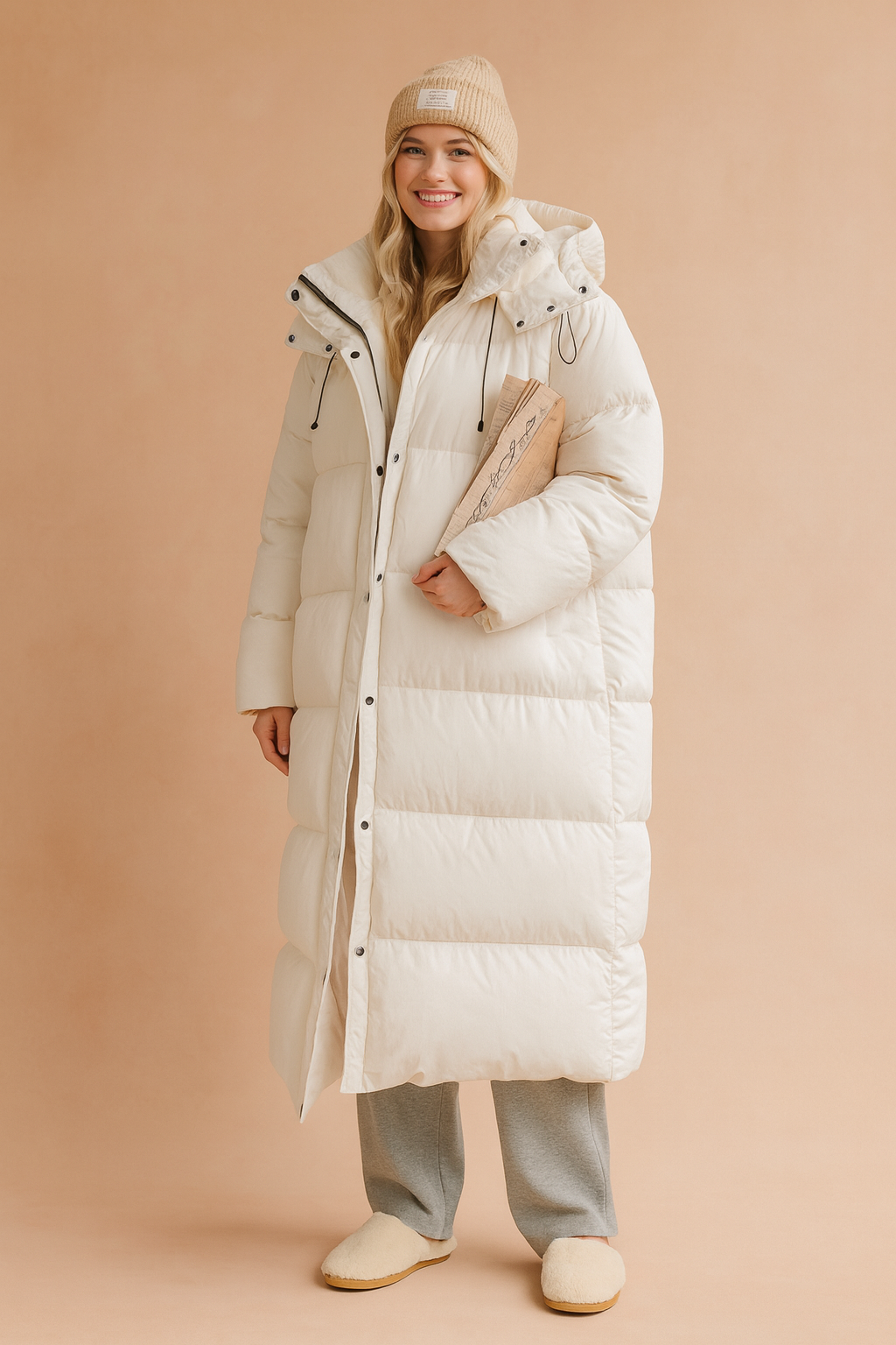 Abrigo acolchado largo con capucha para mujer - Chaqueta de invierno cálida y guateada de corte holgado para el uso diario en climas fríos