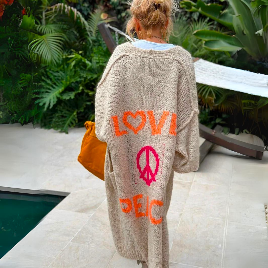 Dámský oversized dlouhý pletený kardigan - výrazný model bez zapínání pro ležérní jarní a podzimní vrstvení i každodenní nošení