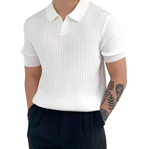 Men’s Ribbed Cotton Polo Shirt Short Sleeve Breathable Mesh Casual Summer Workwear Top