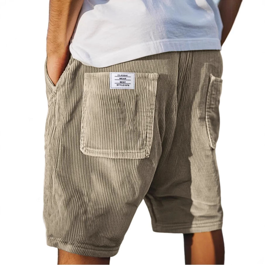 Men’s Ribbed Corduroy Shorts with Elastic Waist and Utility Pockets