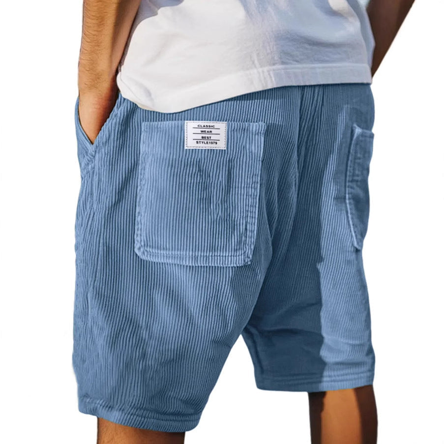 Men’s Ribbed Corduroy Shorts with Elastic Waist and Utility Pockets