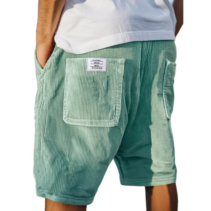 Men’s Ribbed Corduroy Shorts with Elastic Waist and Utility Pockets