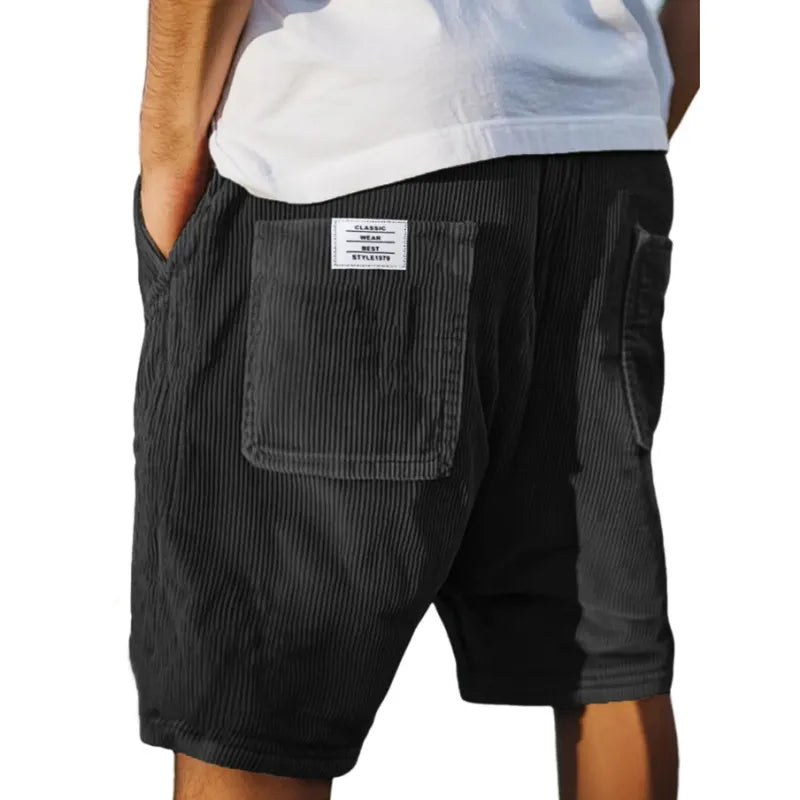 Men’s Ribbed Corduroy Shorts with Elastic Waist and Utility Pockets