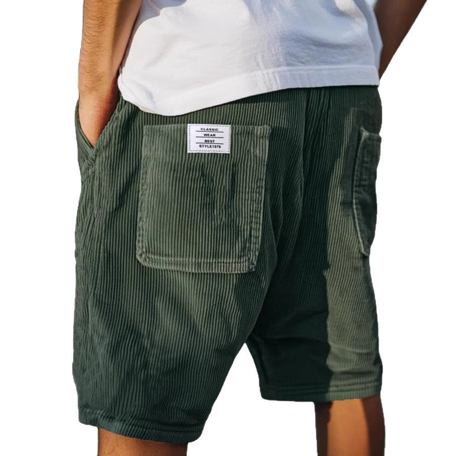 Men’s Ribbed Corduroy Shorts with Elastic Waist and Utility Pockets
