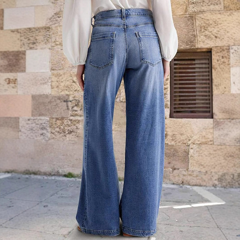 Vaqueros de pierna ancha y cintura alta para mujer - Pantalones vaqueros largos de corte relajado para el día a día informal, el trabajo, los viajes de fin de semana y estilos de entretiempo