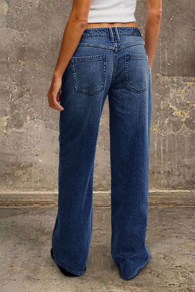 Women’s Mid-Rise Wide-Leg Jeans – Relaxed Full-Length Vintage-Wash Denim for Casual Weekend Travel Everyday Streetwear and Transitional Styling