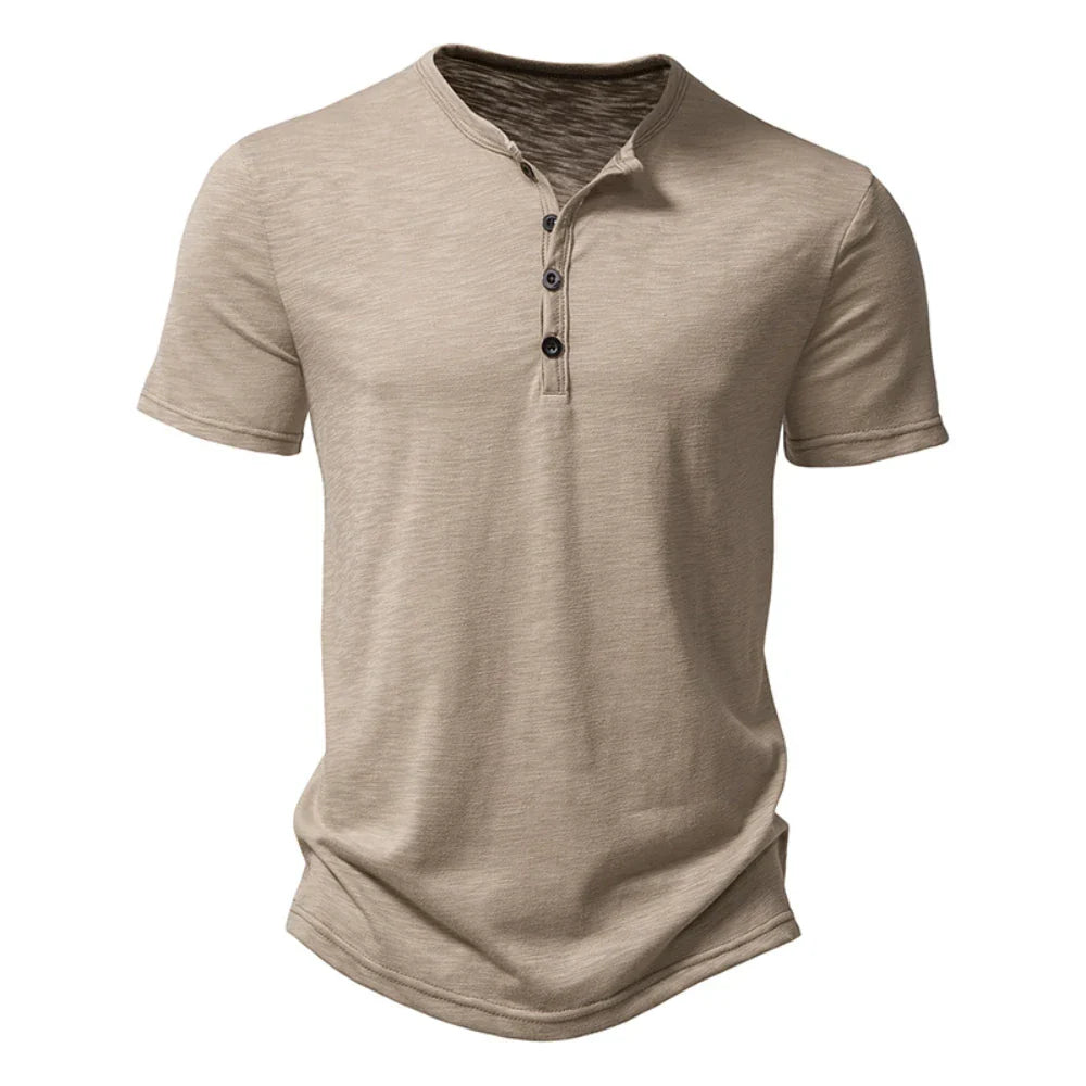Pánské tričko Henley s knoflíkovým límcem, ležérní, úzký střih, pohodlné, každodenní, s krátkým rukávem