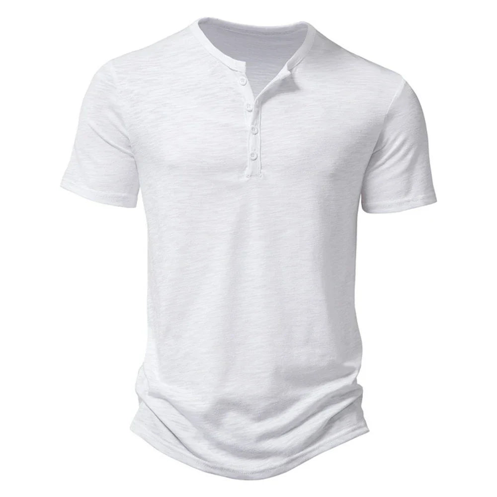 Pánské tričko Henley s knoflíkovým límcem, ležérní, úzký střih, pohodlné, každodenní, s krátkým rukávem