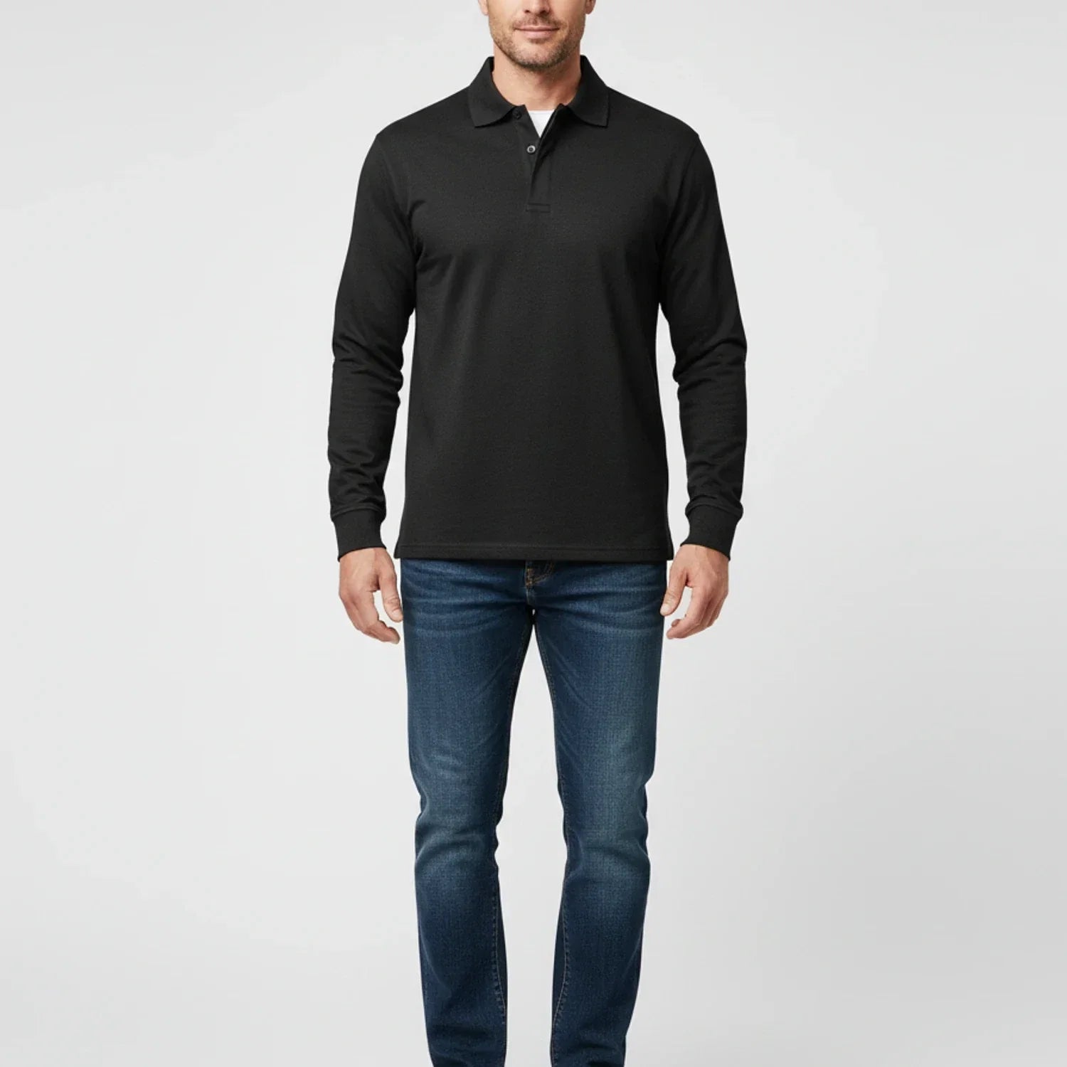 Polo homme élégant et décontracté – haut à col et manches longues pour le travail et les week-ends