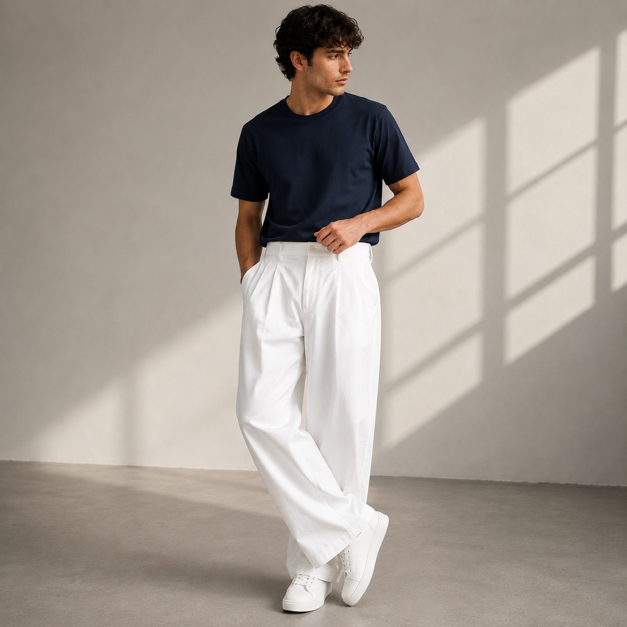 Men’s Pleated Wide-Leg Trousers – Relaxed Modern Pants for Everyday and Travel Wear