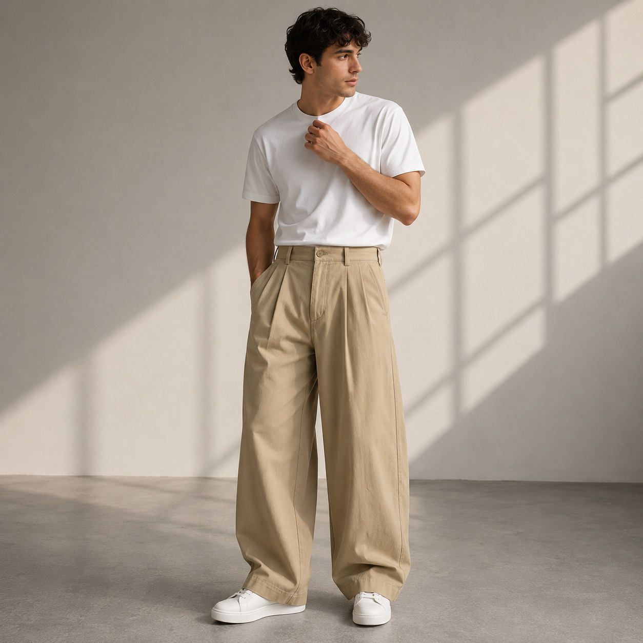 Men’s Pleated Wide-Leg Trousers – Relaxed Modern Pants for Everyday and Travel Wear