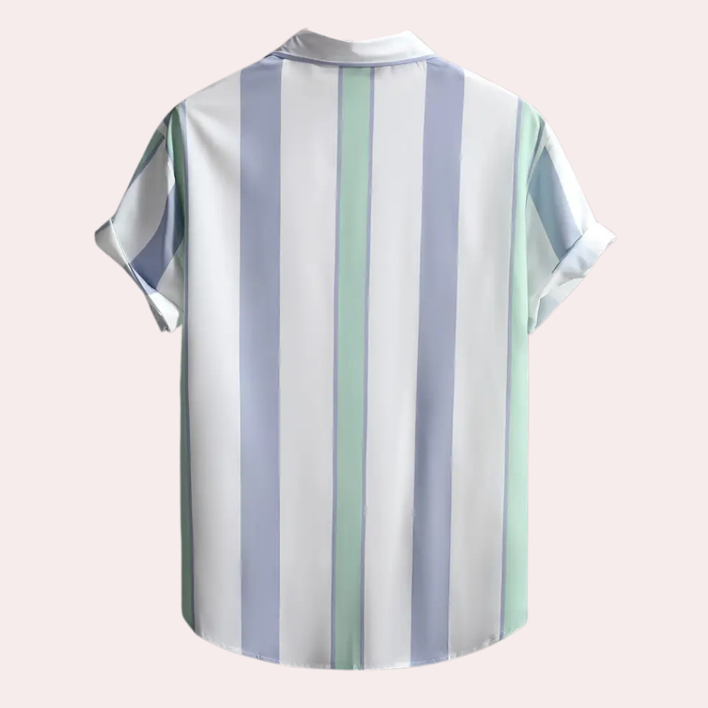 Men’s Striped Short Sleeve Shirt Pastel Vertical Relaxed Fit