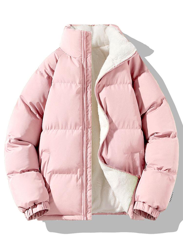 Herren-Pufferjacke mit Sherpa-Futter und Stehkragen – Warme gesteppte Winterjacke mit Reißverschluss