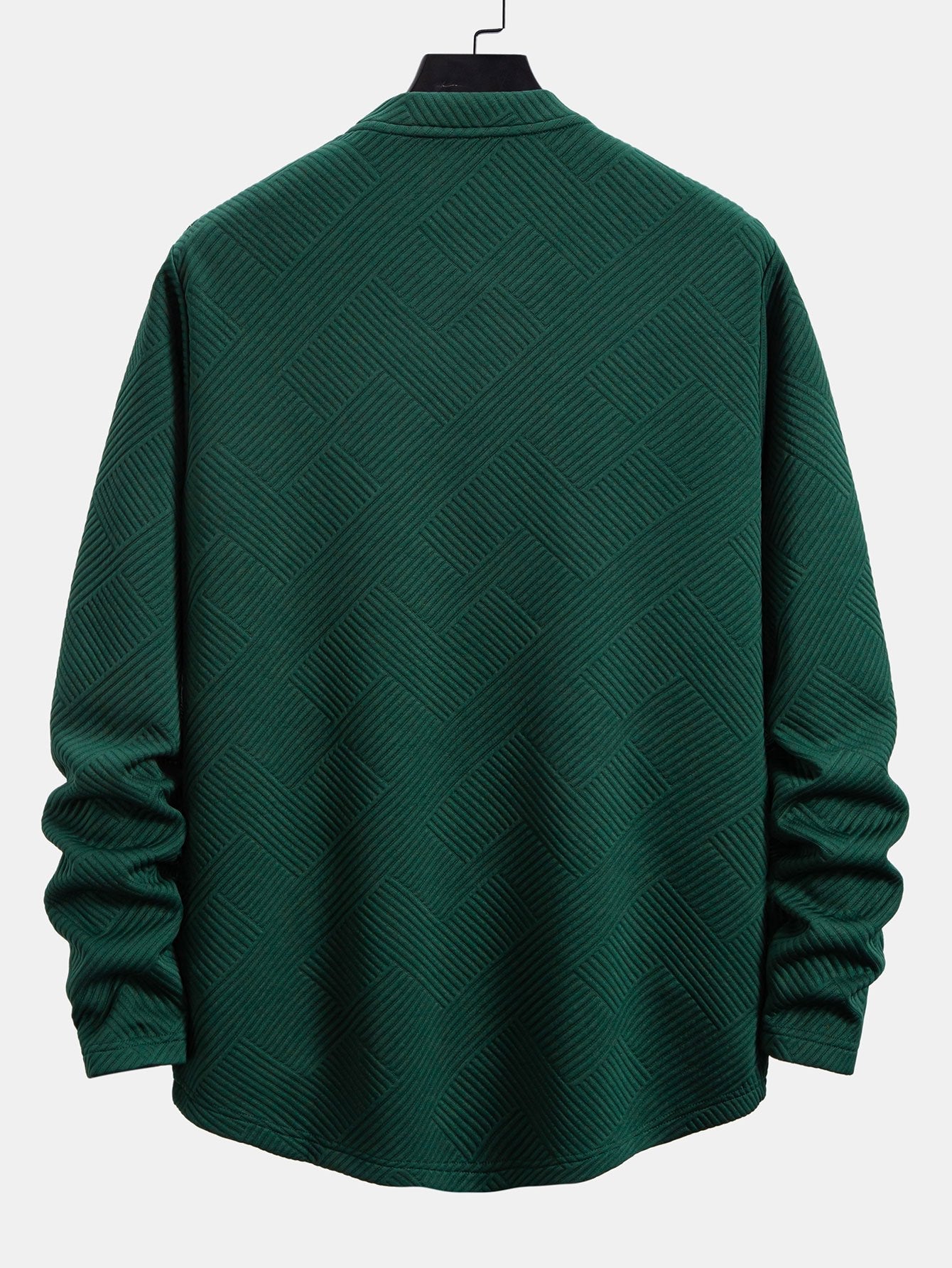 T-shirt homme à manches longues en jacquard extensible – Col rond texturé, couche décontractée