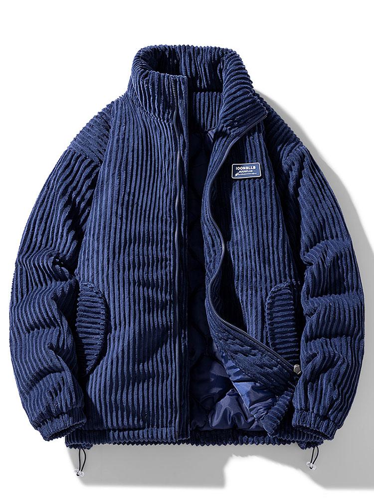 Chaqueta de pana para hombre con forro acolchado y cuello alto: prenda cálida acolchada con cremallera para otoño e invierno