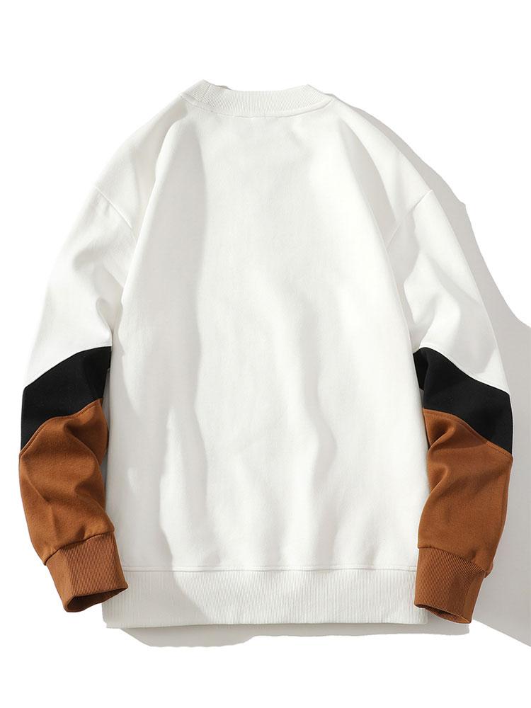 Bluză sport pentru bărbați, cu guler rotund, design în blocuri de culori și mâneci contrastante - croială lejeră, mâneci lungi, stil casual de stradă, pentru purtare zilnică