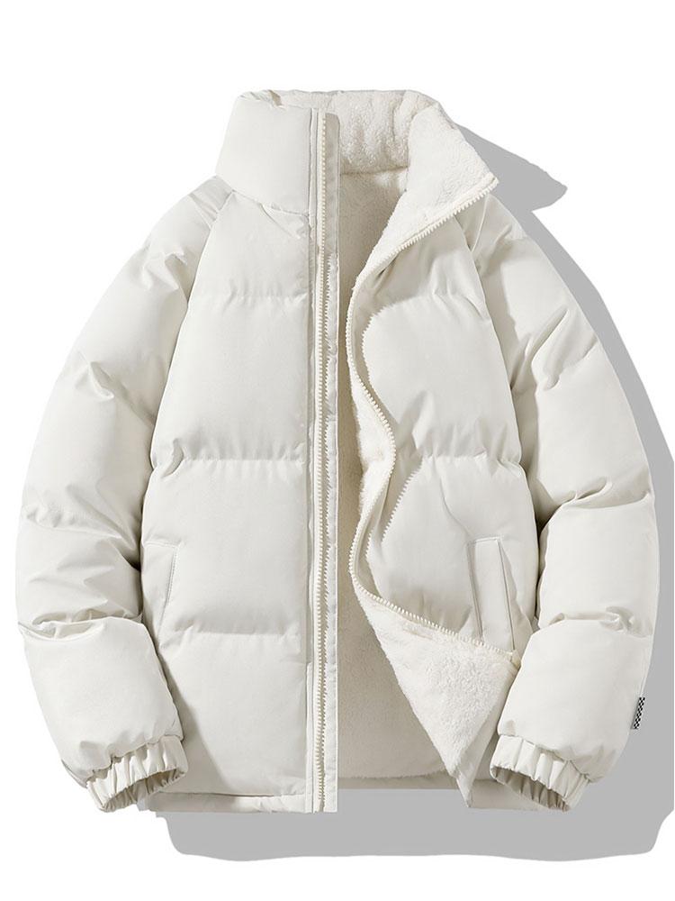 Herren-Pufferjacke mit Sherpa-Futter und Stehkragen – Warme gesteppte Winterjacke mit Reißverschluss