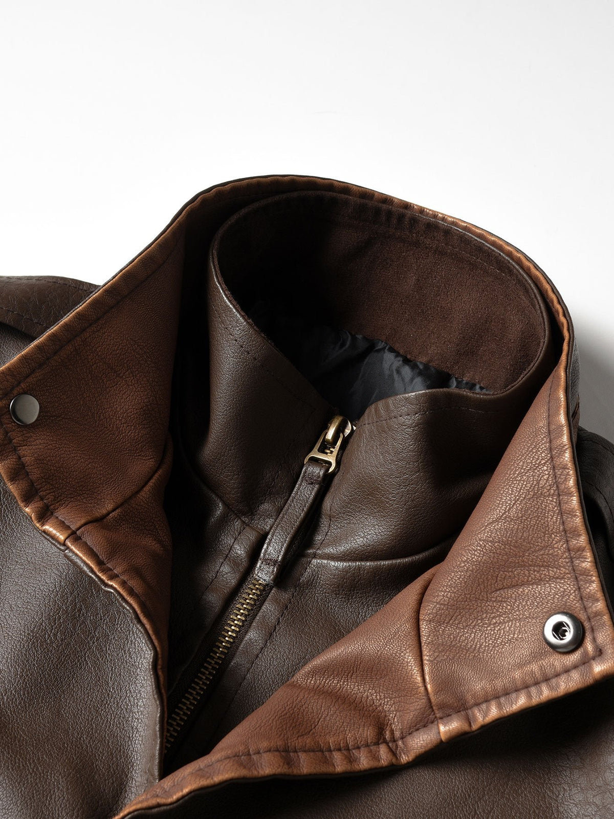 Casaco vintage de imitação de pele com fecho de correr e gola subida para homem – Corte regular, casaco casual inspirado nos motociclistas para o outono