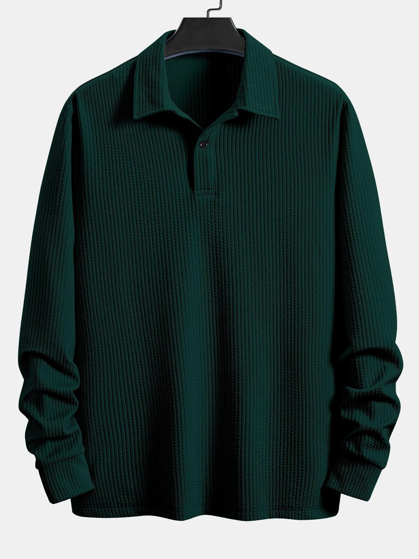 Men’s Relaxed Ribbed Polo Shirt – Stretch Long-Sleeve Smart Casual Top