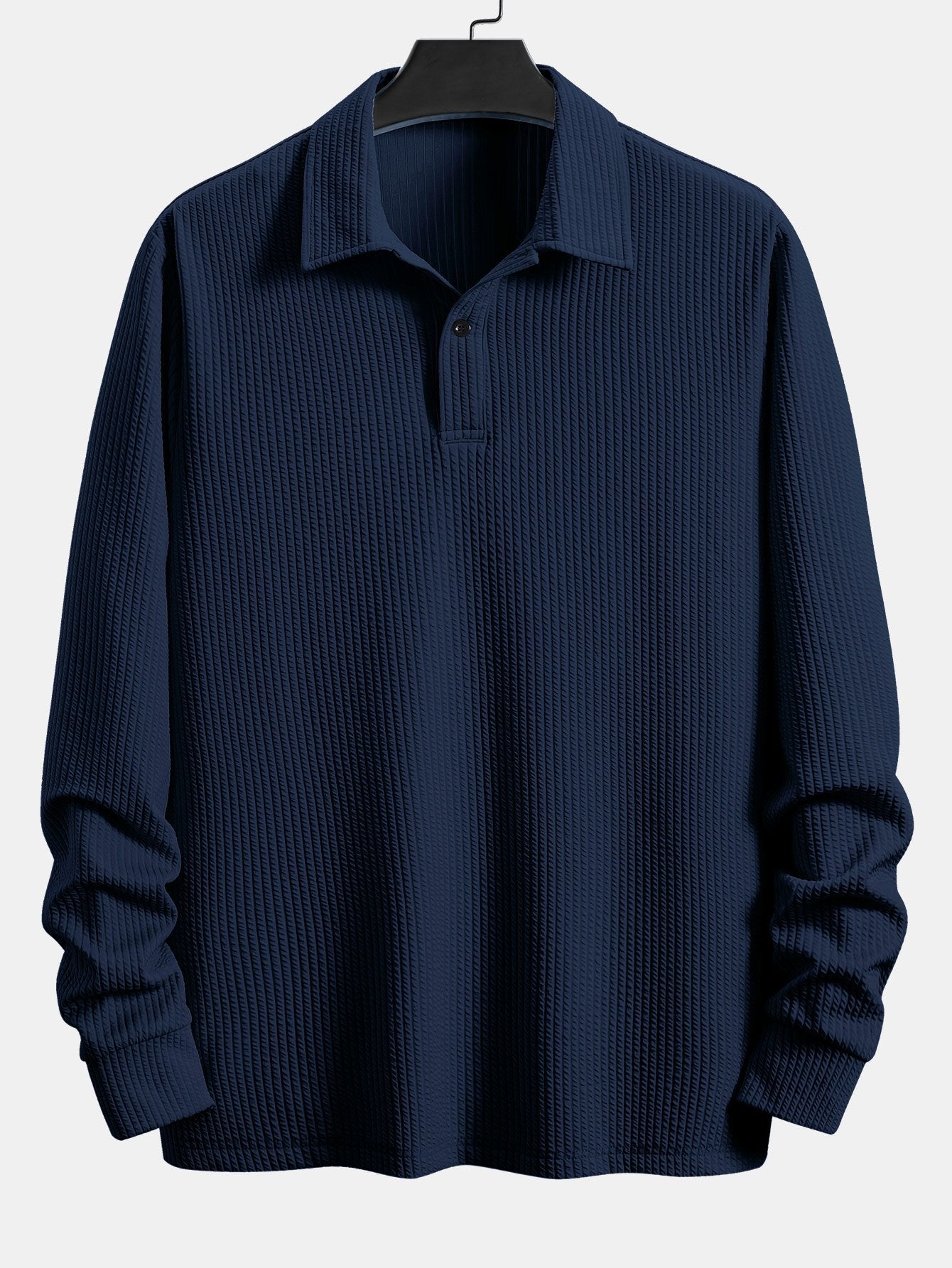 Men’s Relaxed Ribbed Polo Shirt – Stretch Long-Sleeve Smart Casual Top