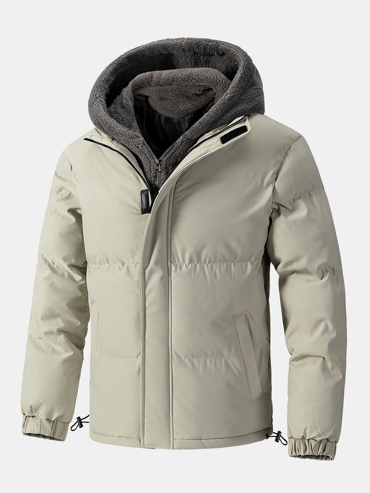 Herren-Pufferjacke mit Kapuze und Teddyfleece-Futter – gefütterter Wintermantel mit Reißverschluss für angenehme Wärme im Alltag