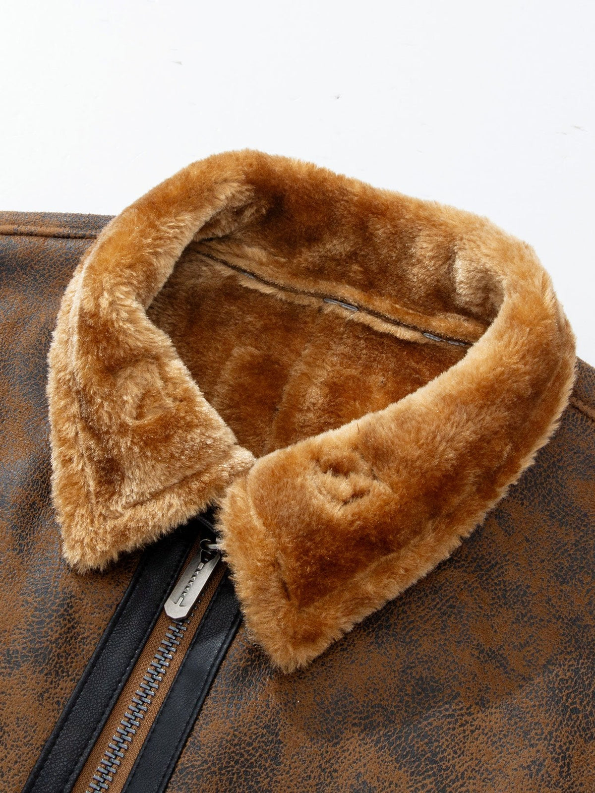 Chaqueta de aviador de ante sintético para hombre con forro de pelo sintético - Prenda de abrigo de inspiración vintage con cremallera para el invierno