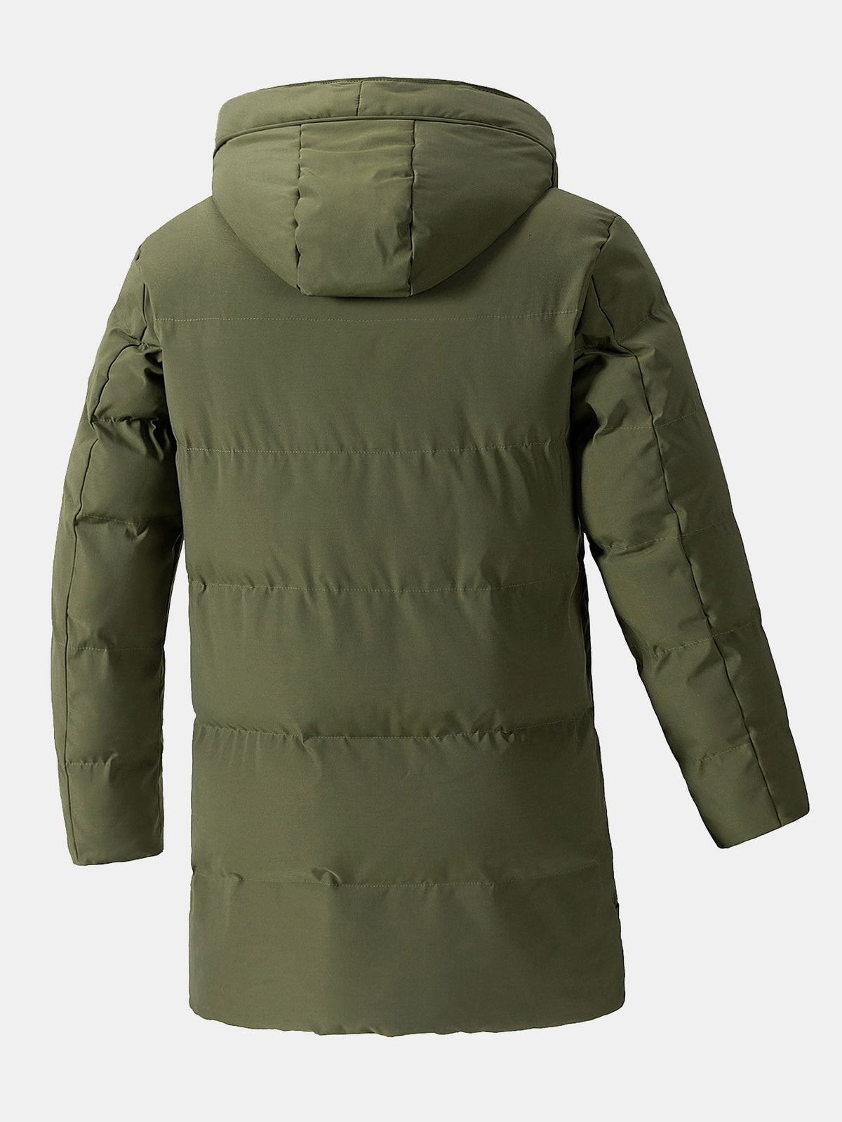 Langer Herren-Steppmantel mit Kapuze - Warmer, wattierter Wintermantel mit Kordelzugkapuze und praktischen Taschen