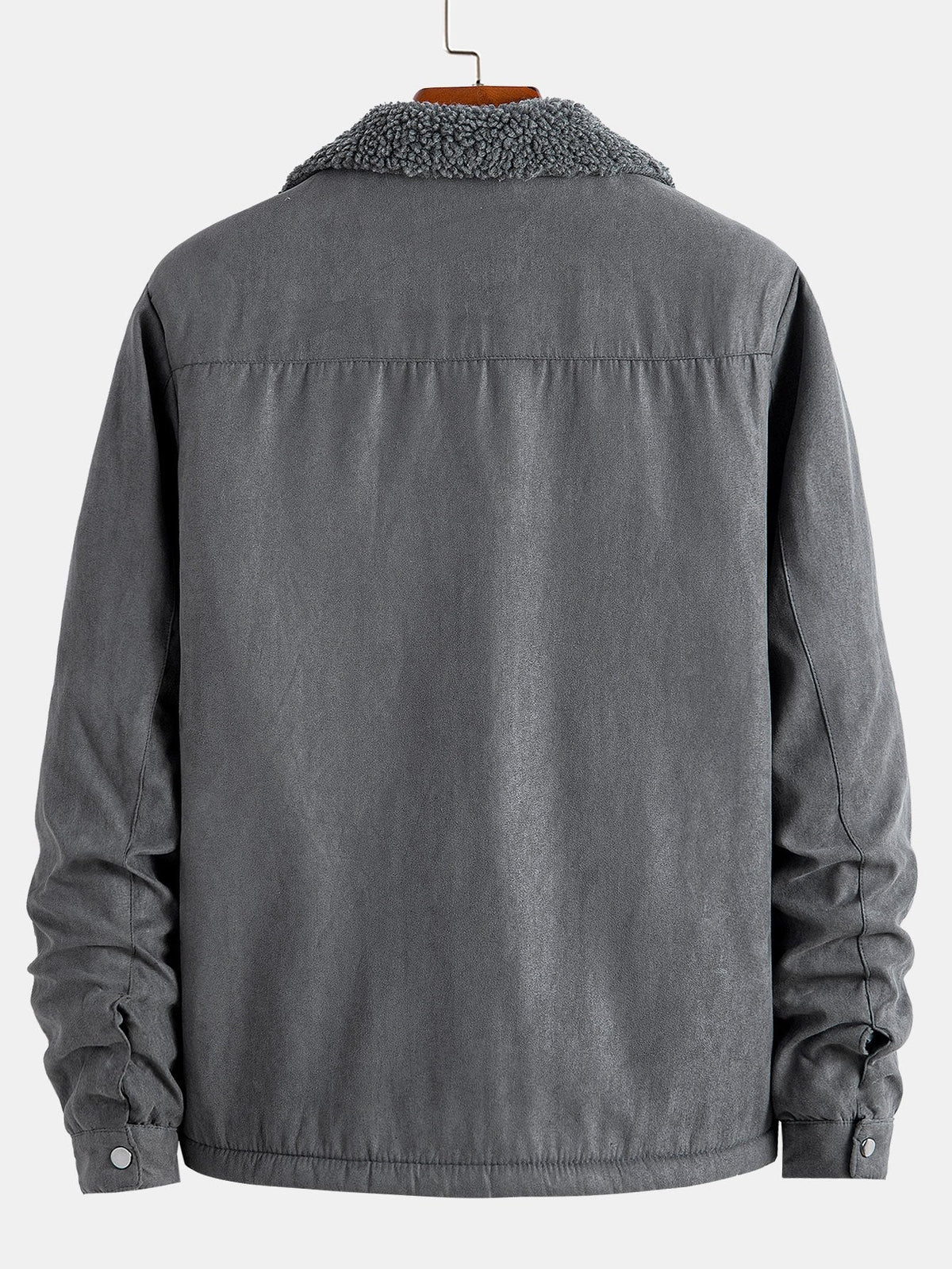 Herrenjacke aus Kunstwildleder mit Teddyfutter – Warme Winterjacke mit Reißverschluss, Borg-Kragen und praktischen Taschen