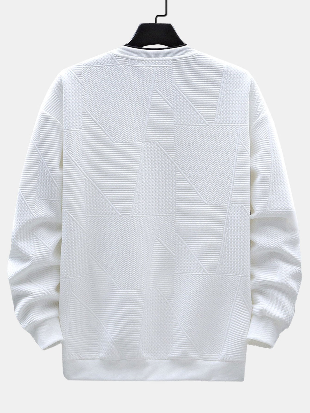 Men's Geometric Jacquard Sweatshirt – Relaxed Fit Textured Crew Neck Pullover for Autumn and Winter
