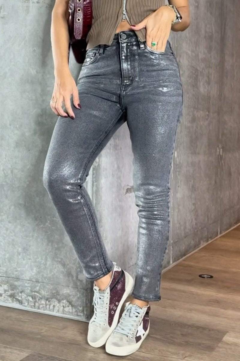 Women’s Coated Skinny Jeans High Waist Stretch Fit