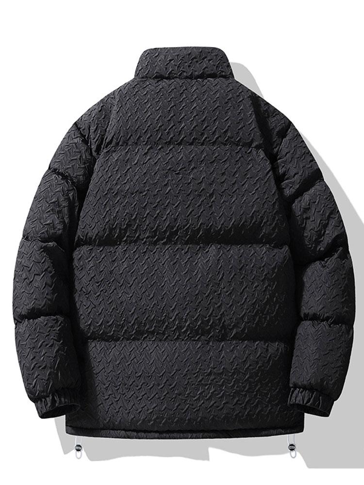 Herren-Pufferjacke aus strukturiertem Jacquard mit Teddyfleece-Futter – Warme Winterjacke mit Stehkragen