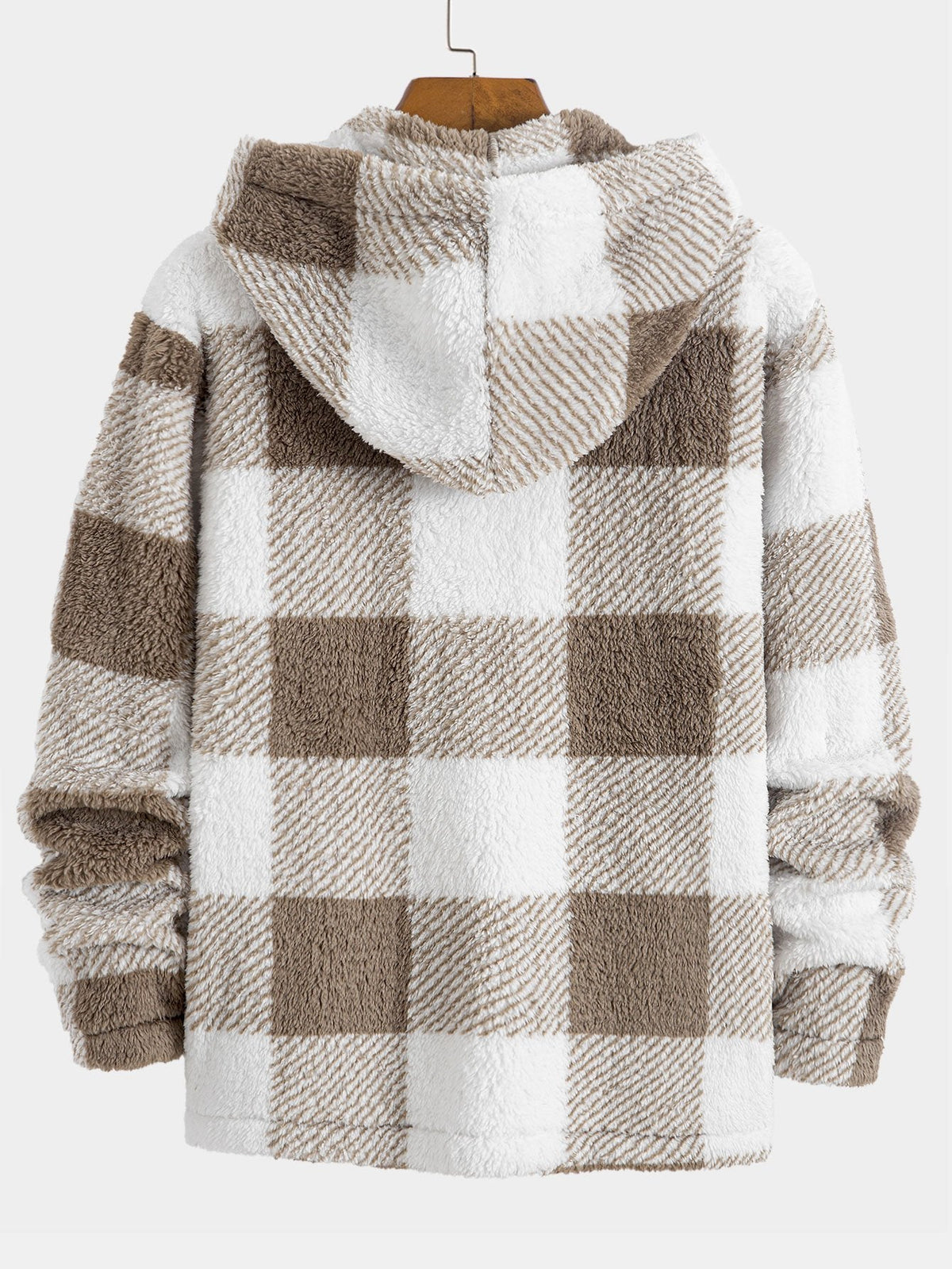 Men's Printed Teddy Fleece Hooded Jacket with Button Front – Relaxed Fit Casual Winter Outerwear