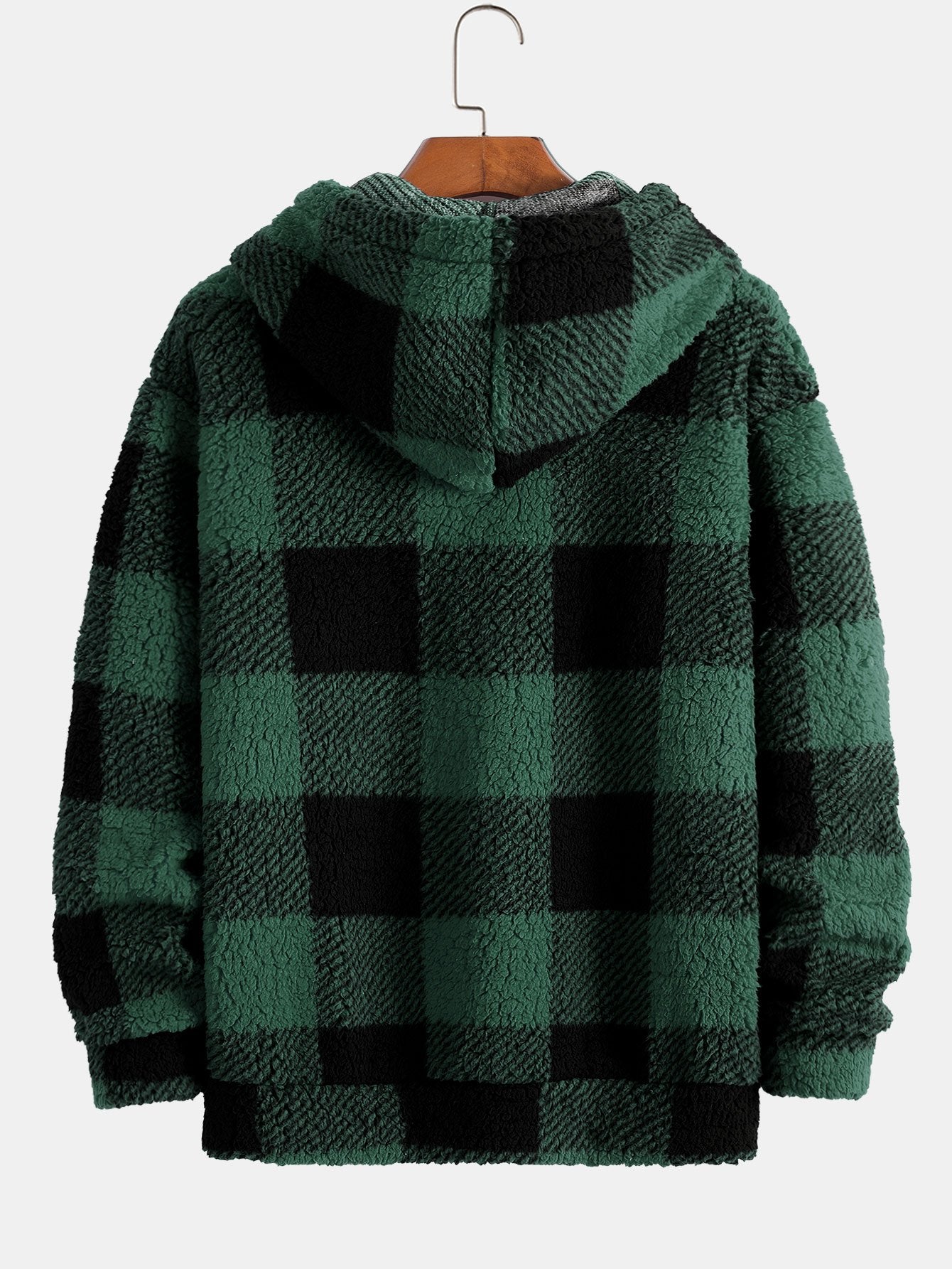 Men’s Checked Teddy Fleece Tracksuit – Hooded Two-Piece Set with Straight-Leg Trousers