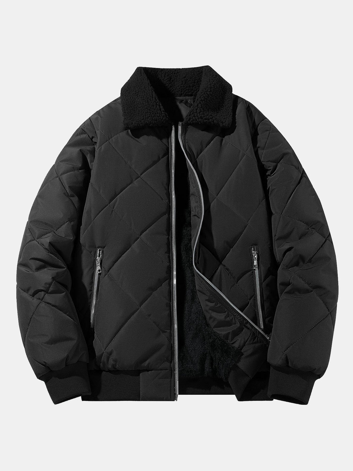 Herren-Winterjacke mit Rautensteppung und Teddyfleecekragen – warme gefütterte Bomberjacke mit Reißverschluss für den Alltag