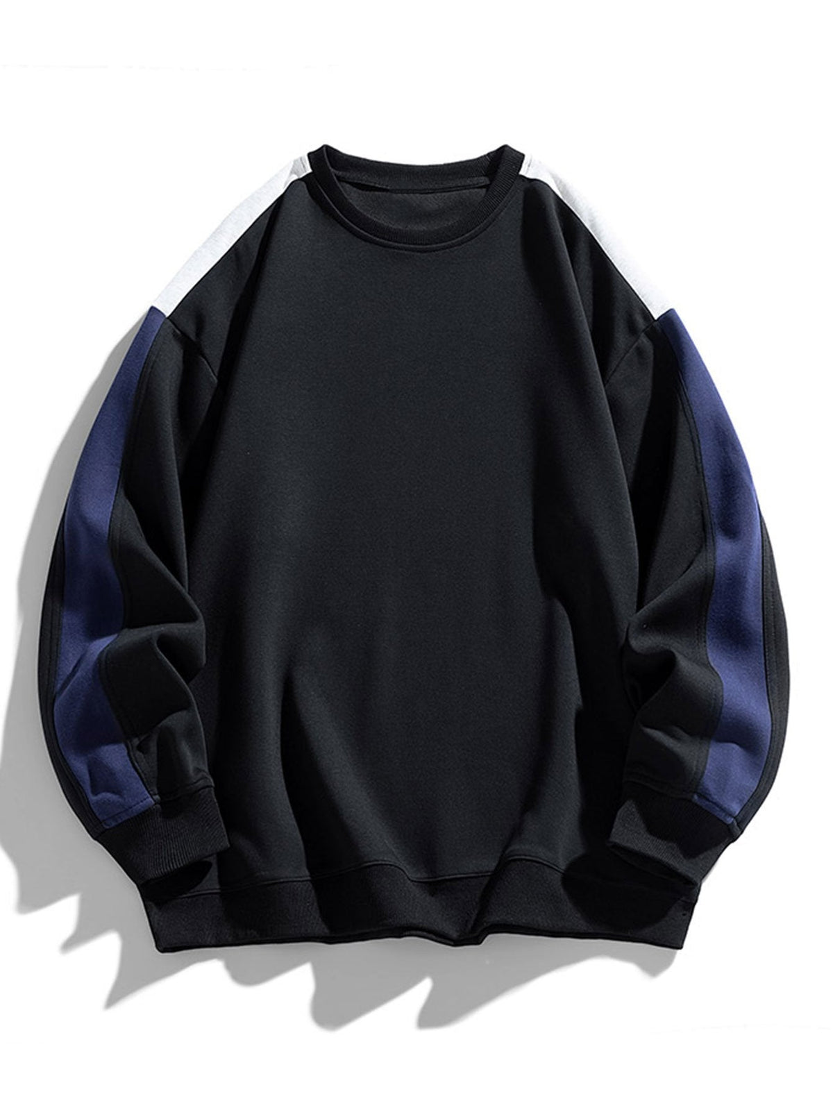 Herensweatshirt met contrasterende mouwpanelen – sportieve pullover met relaxte pasvorm, ronde hals en geribde afwerking voor een alledaagse casual stijl