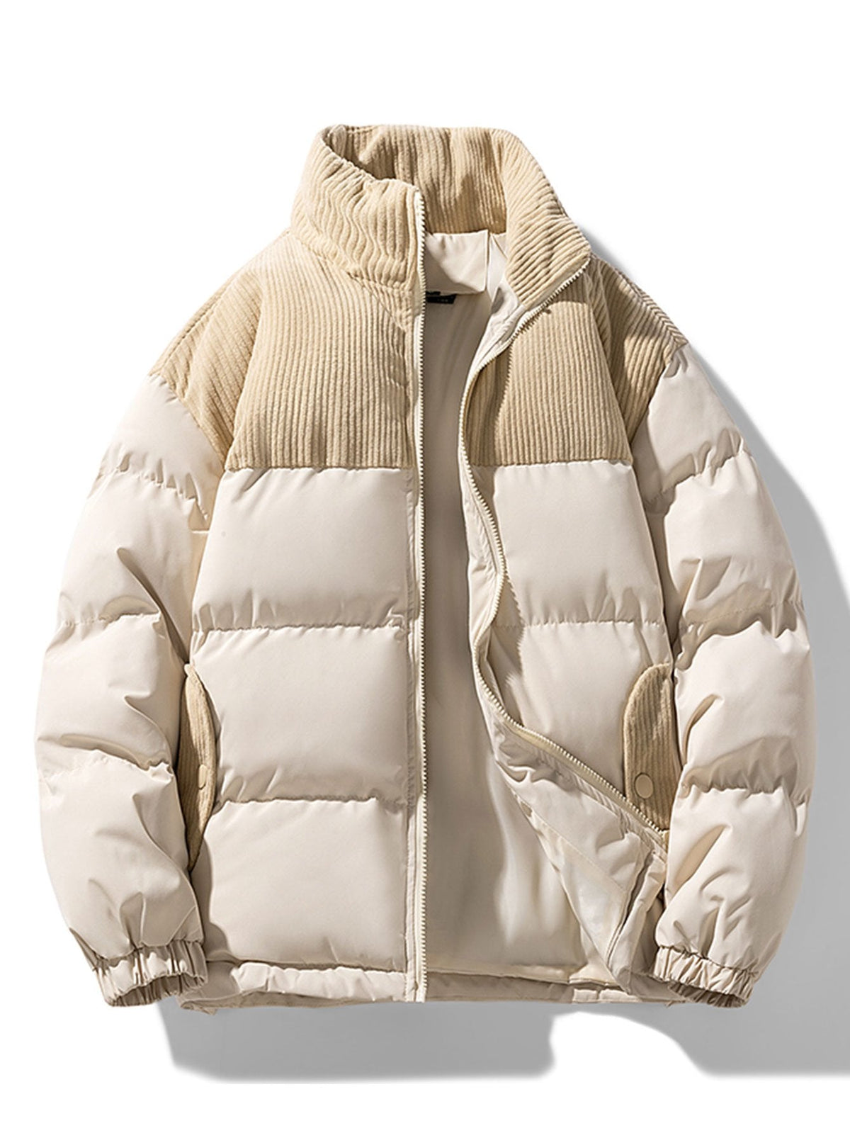 Herren-Pufferjacke aus Cord mit Einsätzen und Stehkragen – Warme Winterjacke mit lockerer Passform