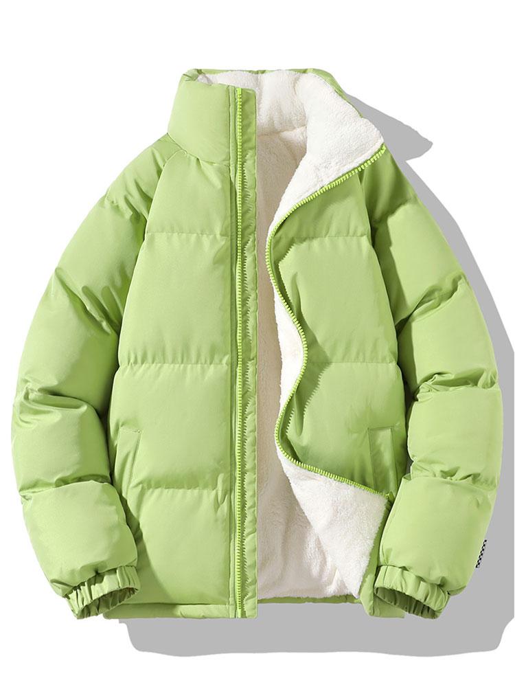 Herren-Pufferjacke mit Sherpa-Futter und Stehkragen – Warme gesteppte Winterjacke mit Reißverschluss