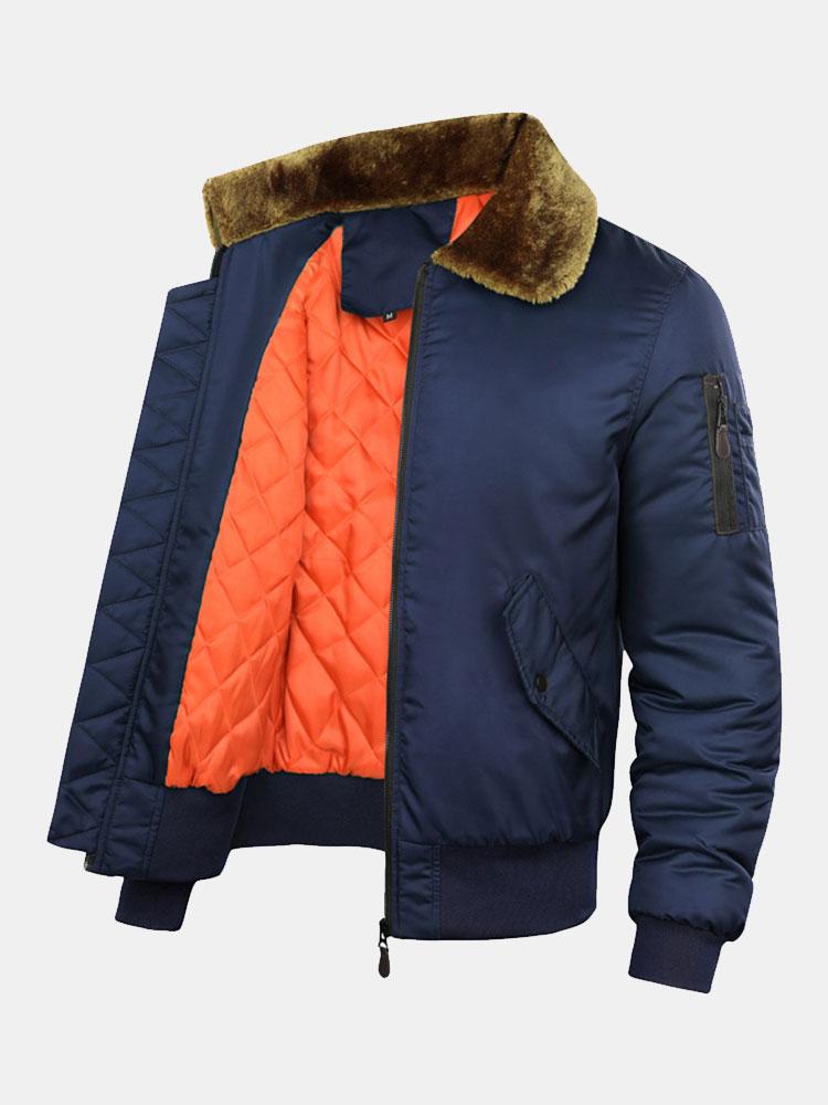 Men's Quilted-Lined Bomber Jacket with Faux Fur Collar – Warm Zip-Up Winter Outerwear with Utility Pockets and Ribbed Trims