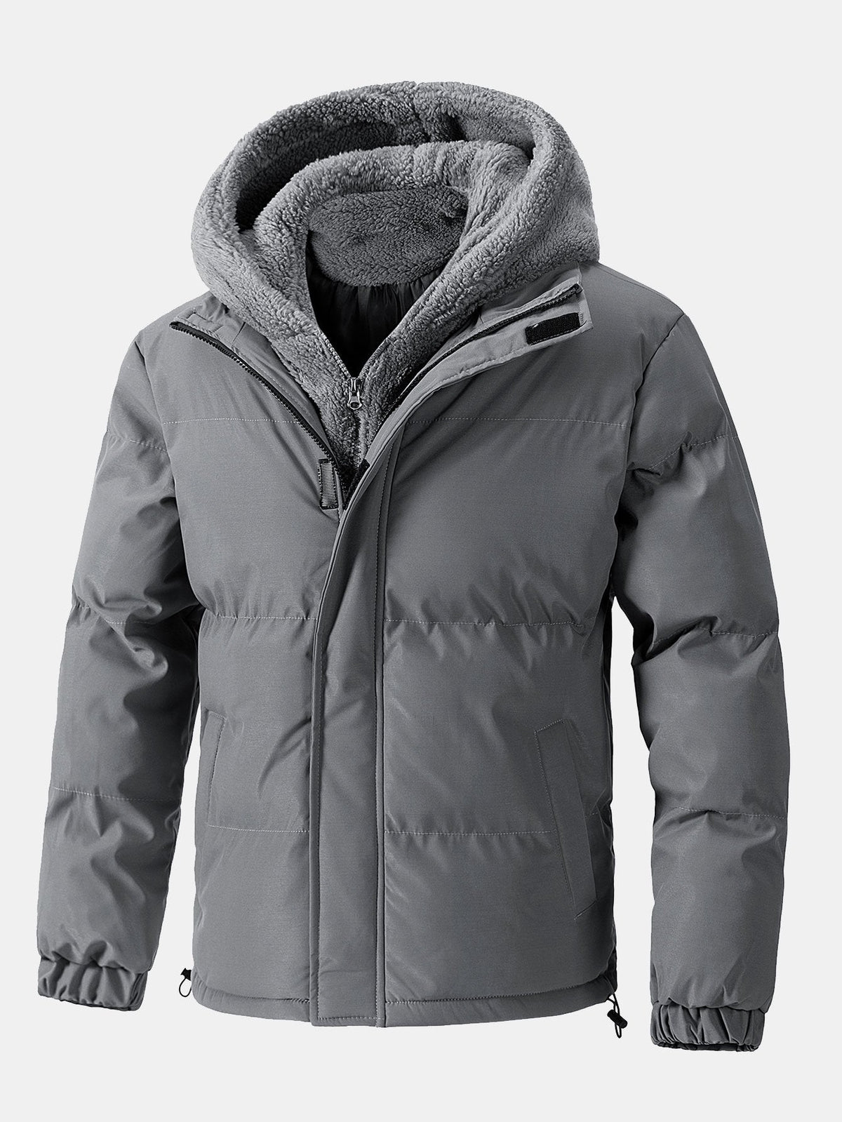 Herren-Pufferjacke mit Kapuze und Teddyfleece-Futter – gefütterter Wintermantel mit Reißverschluss für angenehme Wärme im Alltag